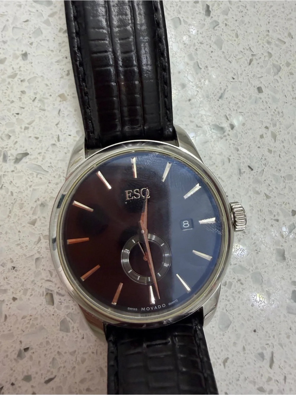 Movado Men's Black Leather Strap Watch with Blue Dial